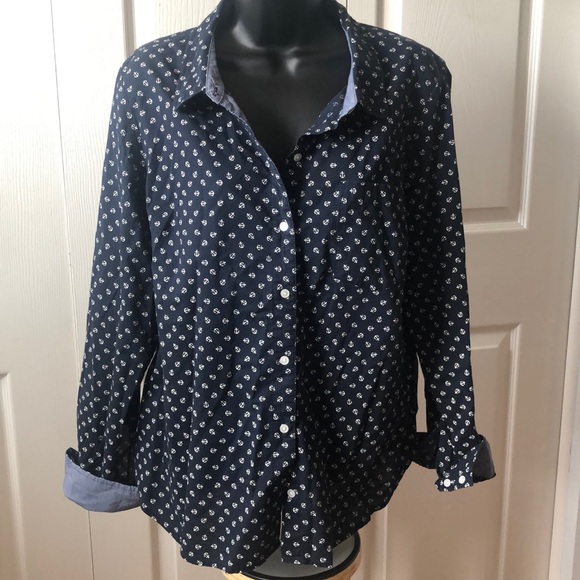 Tommy Hilfiger Tops - Tommy Hilfiger Anchor Long Sleeve Roll Tab Button Down Blouse Sz L